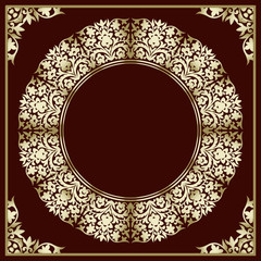 Vintage gold background, vector square ornamental frame with place for text. Can be used for documents, book cover, album, menu, poster, certificate.