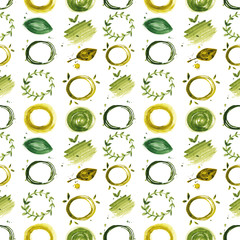 Seamless watercolor eco pattern with green floral elements