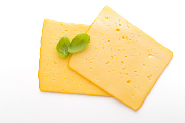 Cheese slice isolated on the white background.