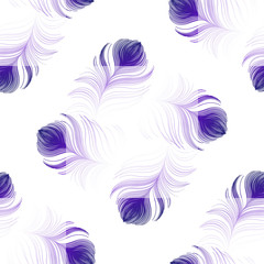 vector design of seamless pattern with purple peacock feathers