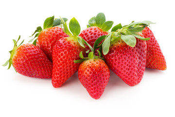 Fresh strawberries close up on white background.