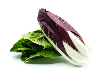Salatherz Salat Radicchio chicoree rot salat isoliert freigestellt auf weißen Hintergrund,...