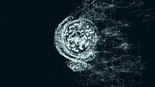 World logo, a design consisting of a code of numbers and a symbol. Abstract earth icon in computer cyber network on a dark turquoise background