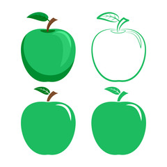 Set of icons of a ripe green apple with a leaf