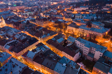 panoramic view of old european city on twilight. bird's eye view.