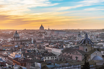 Fototapeta na wymiar Rome, Italy - The cityscape from Vittoriano monument, in the center of Rome, also know as 'Altare della Patria'.