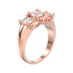 3D illustration isolated rose gold three stone diamond ring