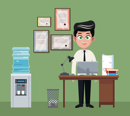 Businessman cartoon at office vector illustration graphic design