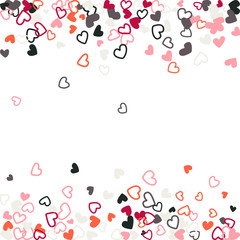 Red grey wedding invitation template border. Vector flying hearts border confetti with place for text. Valentine's day banner or card frame. Romantic border with hearts confetti flying for invitation.