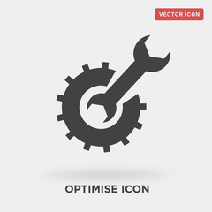 optimise icon on grey background, in black, vector icon illustration