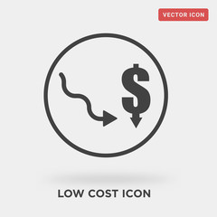 low cost icon on grey background, in black, vector icon illustration