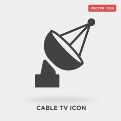 cable tv icon on grey background, in black, vector icon illustration