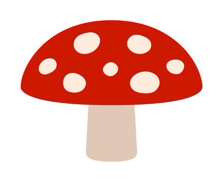 Amanita muscaria or fly agaric hallucinogenic toadstool mushroom flat red vector icon for apps and websites
