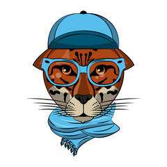 Cool hipster leopard head cartoon vector illustration graphic design