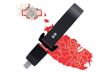 Obraz premium Malta map with safety belt. Security and protect or insurance concept, 3D rendering