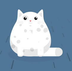 Obraz premium Cute sitting cat. White cat with stains. Flat vector illustration