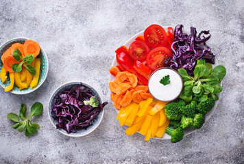 Healthy salad from rainbow vegetables  