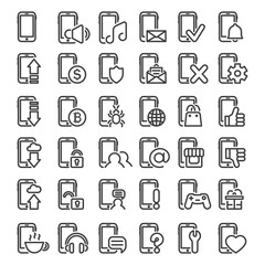 Set icon different smartphone with internet and media icon