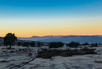 Dawning under the fog and a frost the valley of Orduña, Spain