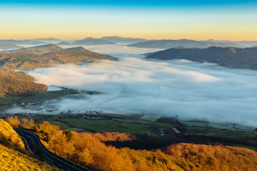 Dawning under the fog and a frost the valley of Orduña, Spain