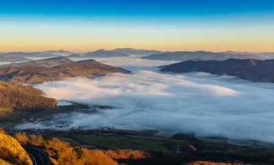 Dawning under the fog and a frost the valley of Orduña, Spain