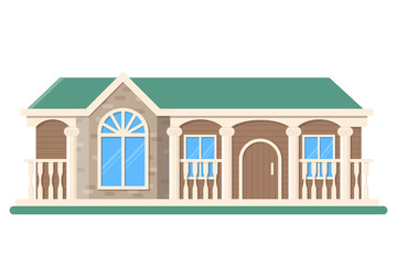 Grunge wooden mansion building vector. Isolated flat house on white background