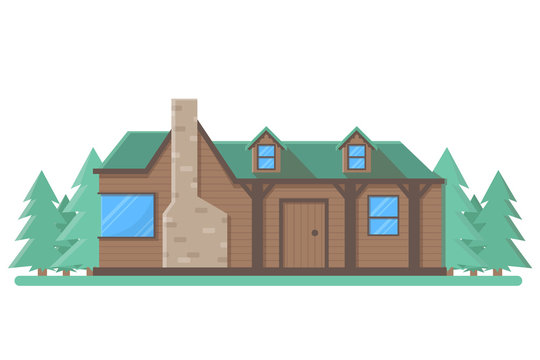 Grunge wooden cabin building vector. Isolated flat village house on white background