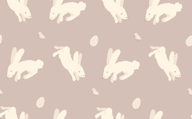 beige easter background with illustration of cute bunnies