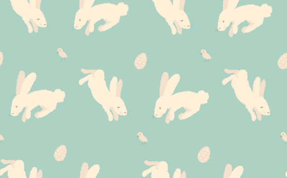mint easter background with illustration of cute bunnies