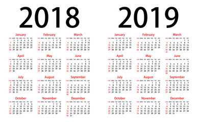 Vector Calendar For 2018 and 2019 Year
