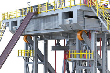 Naklejka premium Land rig metal platform industry oil, close view. 3D rendering
