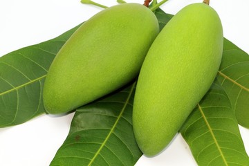 Fresh green sweet mango and leaf