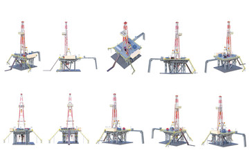 Land rig drilling oil platform set. 3D rendering - 196945790