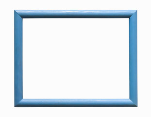 Blue wooden photo frame on white background