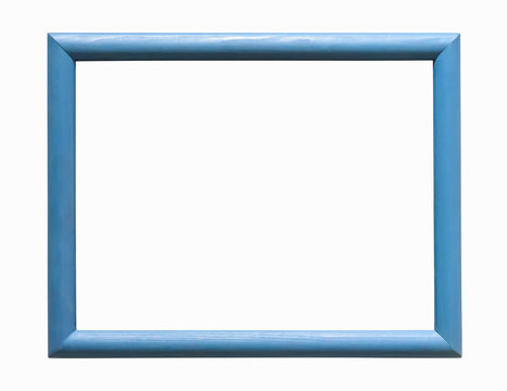 Blue wooden photo frame on white background