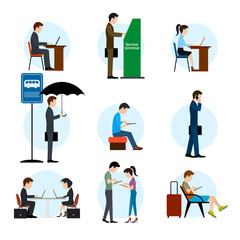 Set of icons of people of users of gadgets flat style.