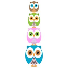 four colorful owls