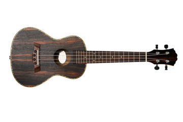 wooden guitar ukulele on white isolated background