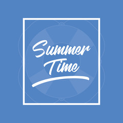 Fototapeta na wymiar Summer time design with decorative square frame over blue background, colorful design vector illustration