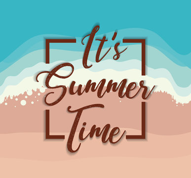 Summer time design over beach background, colorful design vector illustration
