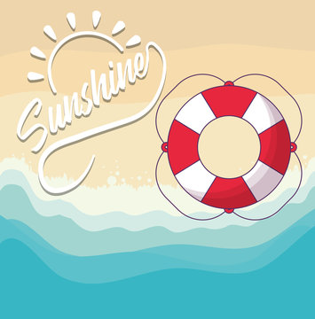 Sunshine design with summer float over beach background, colorful design vector illustration