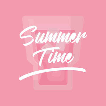 Summer time design with cockatail over pink background, colorful design vector illustration
