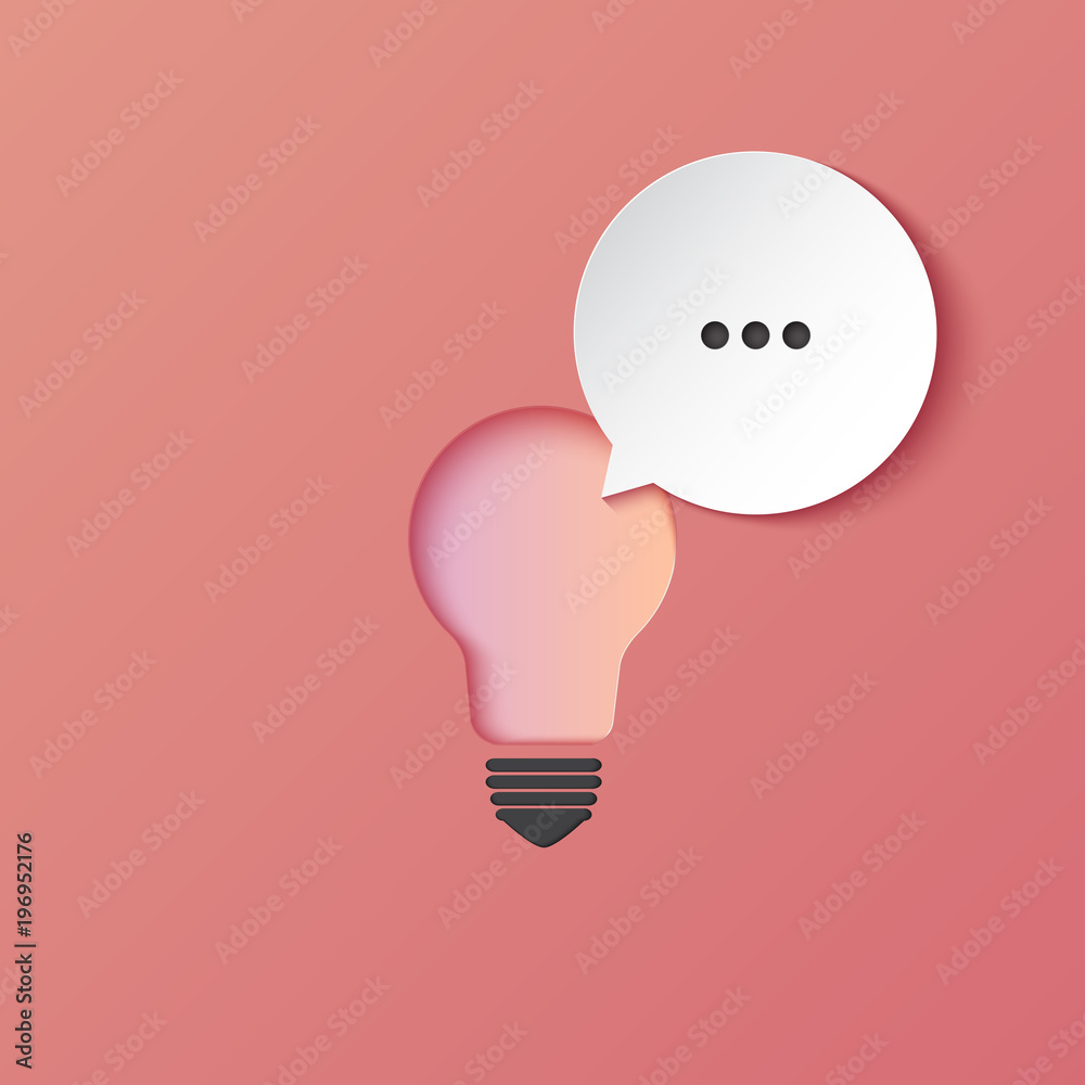 Poster light bulb and speech bubble of business creative idea concept paper art style.vector illustration.