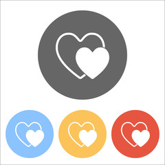 2 hearts. Simple icon. Set of white icons on colored circles