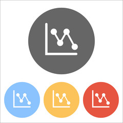Declining graph line icon. Set of white icons on colored circles