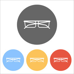 eyeglasses icon. Set of white icons on colored circles