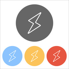 flash icon. Set of white icons on colored circles