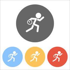 Fototapeta premium Running man with clock. Simple icon. To be late. An unpleasant s
