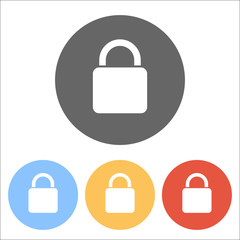 lock icon. Set of white icons on colored circles