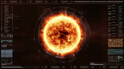 Hi-tech user interface head up display Sun Solar Flare corona Particles ejection and information telemetry for digital background computer desktop screen display - Powered by Adobe